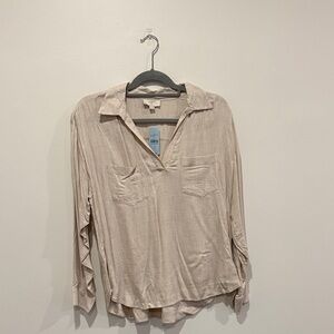 LOFT Light Beige Button-Down Shirt